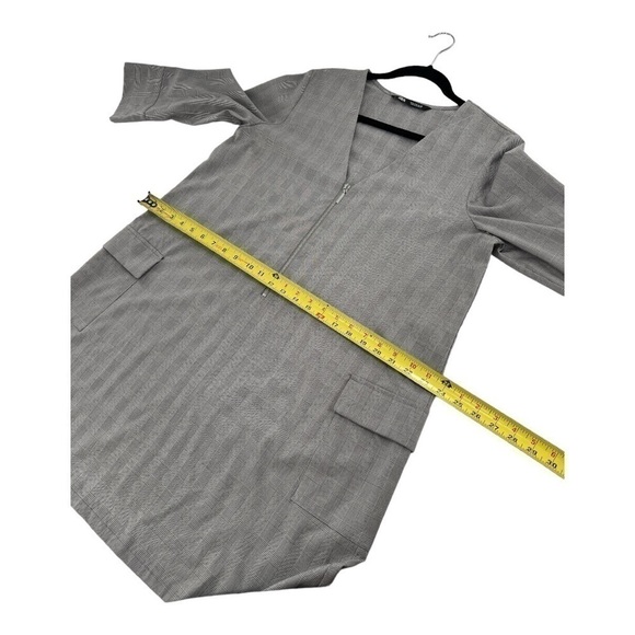 Zara Gray V-neck Zippered Front Shift Dress 3/4 Sleeve size L - Picture 10 of 13